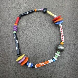 Rare Vintage Ruby Z Candace Loheed Hand Painted Ceramic Beaded Necklace